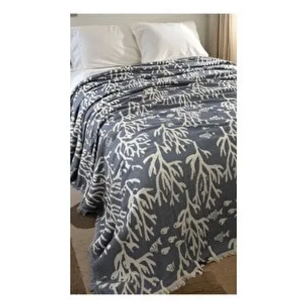 Mulberry Mercan Desen 4 Katlı Müslin Pike Yatak Örtüsü Battal Boy 240x260 Cm Siyah