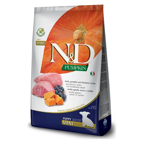 N&D Pumpkin Kuzu Etli Balkabaklı ve Yaban Mersinli 2.5 kg Küçük Irk Yavru Köpek Maması