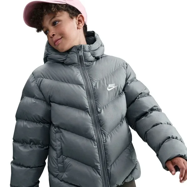 Nike Therma Fit All Day Play Hq4976-084 Kapüşonlu Gri Çocuk Şişme Mont
