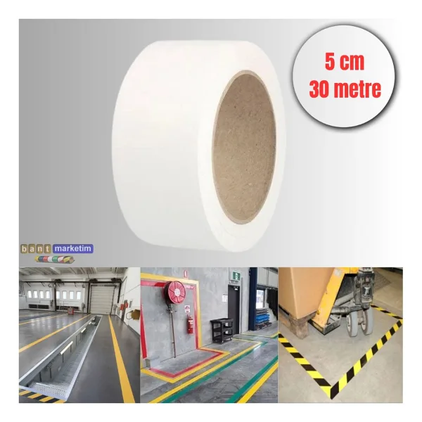 Pvc Yer İşaretleme Bandı 5cmx30m Zemin Bandı Beyaz