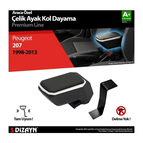 S-Dizayn Peugeot 207 Kol Dayama Kolçak Çelik Ayaklı Abs Gri 2006-2014 A+Kalite