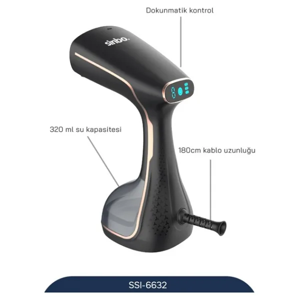 Sinbo Dikey Buharlı Kırışıklık Giderici 1640W Dokunmatik Kontrollü Güçlü Buhar Alüminyum Taban