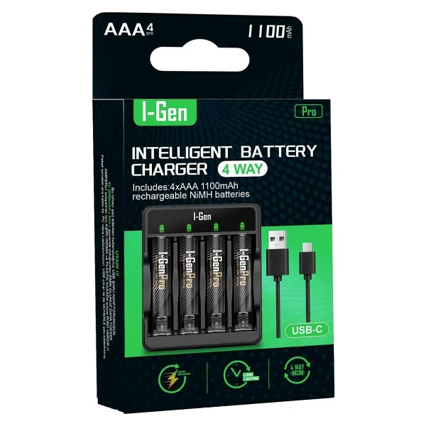 Store G411 4'lü Pil Şarj Aleti + 4 Adet Aaa Pro 1100 Mah Şarjlı Ince Kalem Pilli Set - 1 Adet - Altın