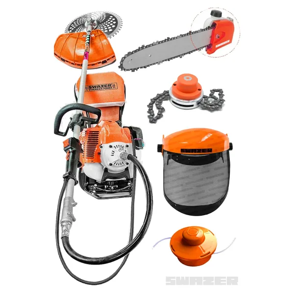Swazer Pro Benzinli Motorlu Sırt Tırpan + Budama Aparatı Benzinli Çim Biçme Makinası BC330 4X4HP