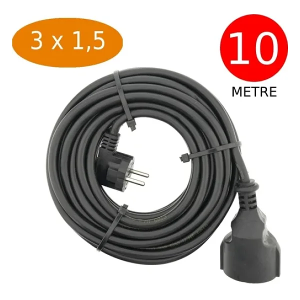 Tek-İş 10 Metre Uzatma Kablosu 3 X 1,5 Mm Ttr Bakır Kablo Erkek Fiş Dişi Fiş Baskılı Seyyar Ara Kablo