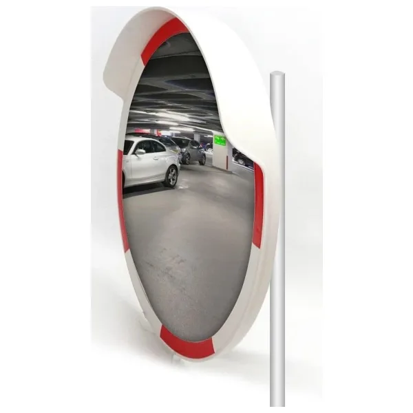 Trafik Güvenlik Aynası 80 cm Kırmızı-Beyaz ve 2.5 m Galvaniz Flanşlı Direk Set