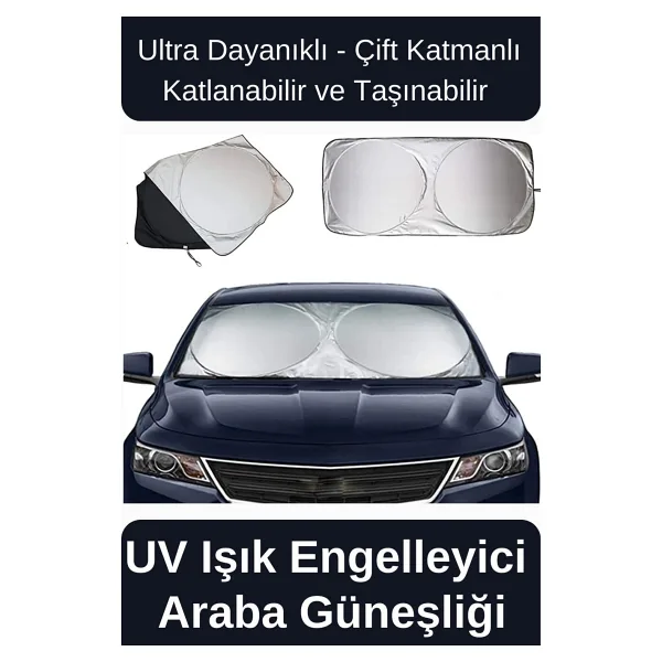 Ultra Dayanıklı Katlanabilir ve Taşınabilir UV Işık Engelleyici Çift Katmanlı Ön Cam Araba Güneşliği