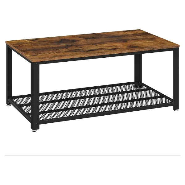 Vasagle Sehpa, 2 Katlı Oturma Odası Masası, Izgara Raflı, Tv Masası, Metal Çerçeve, Ayarlanabilir Ayaklar, Oturma Odası Için, Endüstriyel Tarz, Vintage Kahverengi/Siyah Lct61X
