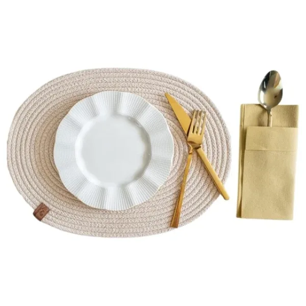 Vos Versa Amerikan Servis Tekli Supla Lux Sunum Tabak Altlığ - Oval Bej VVHM0037