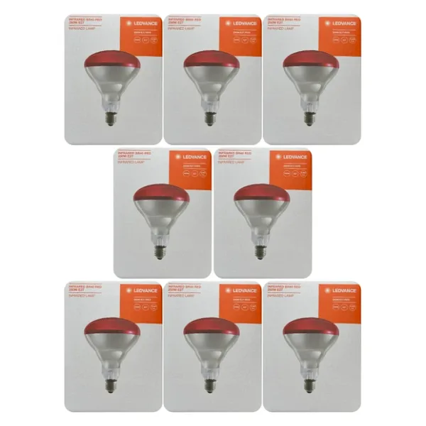 (8 Adet) Ledvance 250W Kızılötesi (İnfrared) Isıtıcılı Hayvan Isıtma Ve Fizik Tedavi Lambası (Kırmızı Işık) E27 (Kalın Duy)
