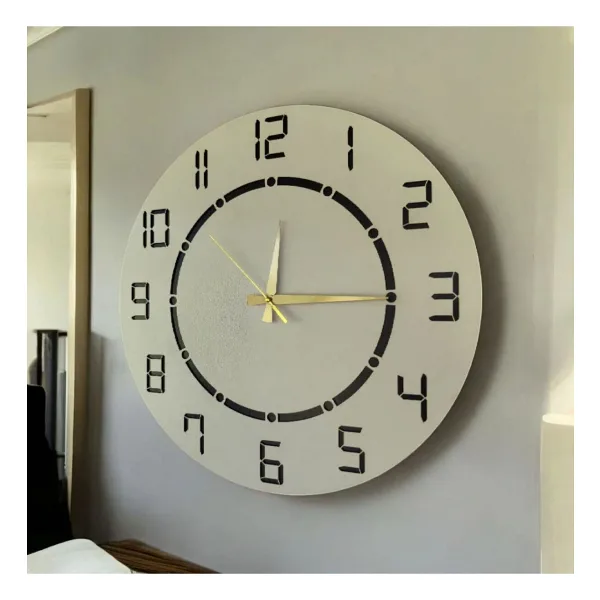 AA Shop Ahşap Siyah Beyaz Renk Desenli Sayılı Yılbaşı Hediyelik Sessiz Duvar Saati 50cm