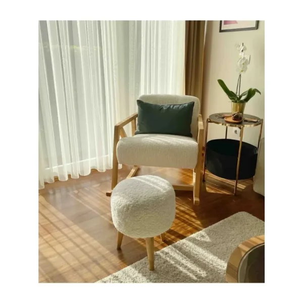 BEYLERBEYİ Coco Puf, Peluş,3 Ayak, Beyaz,oturma Odası, Makyaj Masası Pufu