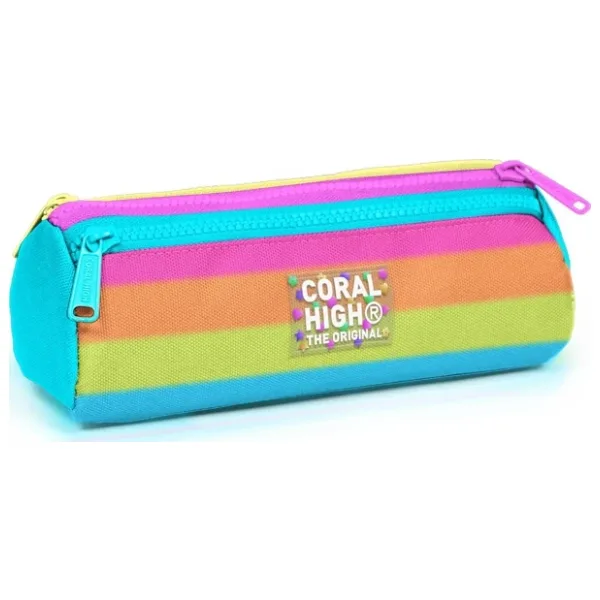 Coral High 22086 Renkli Çizgili 3 Bölmeli Kalemlik