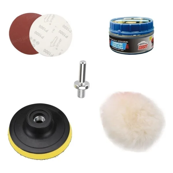 Depolife Oto Araç Kaporta Boya 115 mm Cırt Taban Pasta Cila Bone Polisaj Seti Matkap Uyumlu Zımpara