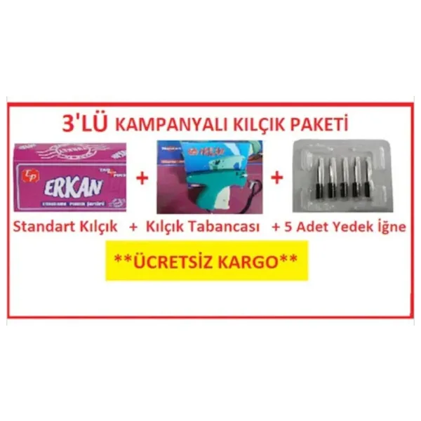 ERKAN 45mm Tekstil Kılçığı + Kılçık Tabancası + 5 Adet Tabanca Iğnesi