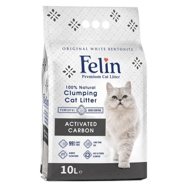 Felin Aktif Karbonlu Topaklanan İnce Taneli Kedi Kumu 10 Litre