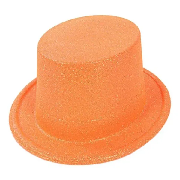 Floresan Turuncu Renk Simli Uzun Fötr Melon Şapka 12 cm