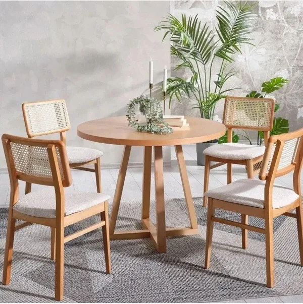 Gazzini Furniture Visby Krem Sedef Natural Ahşap Bohem Sandalye - Natural - Krem