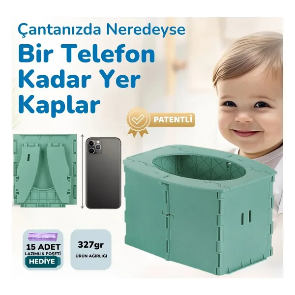 Guqqo Portatif Seyahat Tipi Katlanabilir Lazımlık, Taşınabilir Çocuk Tuvaleti 327 g Yeşil Polipropilen Malzeme