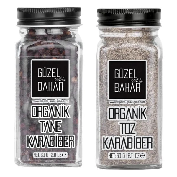 Güzel Ada Gıda Organik Karabiber Seti - Organik Tane Karabiber 60 Gr + Organik Toz Karabiber 60 Gr - 1 Adet
