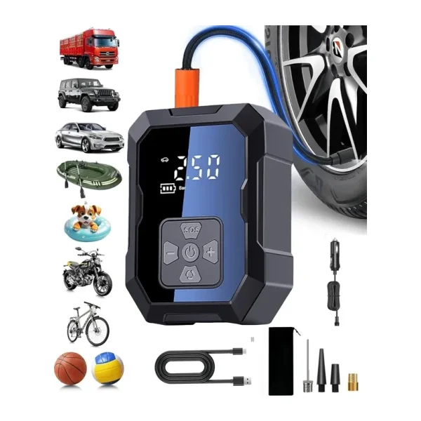 Havana H-9293 Akıllı Hava Kompresörü 4000mAh Şarjlı Araç Lastik Pompası Çakmaklık Taşınabilir Top Şişirme