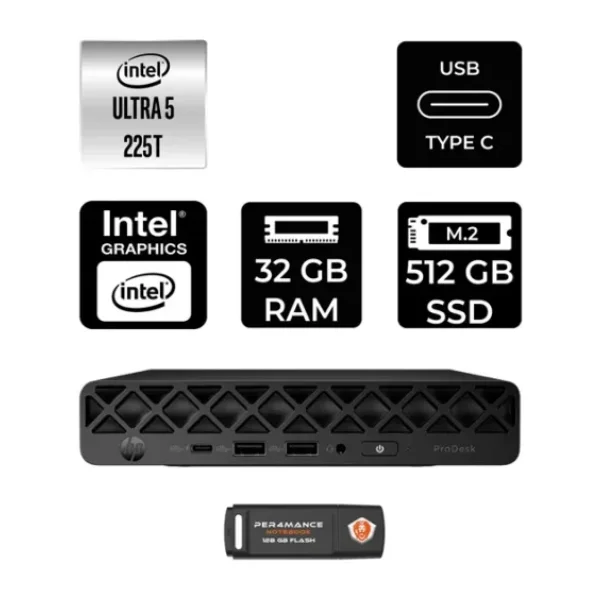 Hp Prodesk 4 Mini G1İ Intel Core Ultra 5 225T 32Gb 512Gb Ssd Fdos Mini Masaüstü Bilgisayar