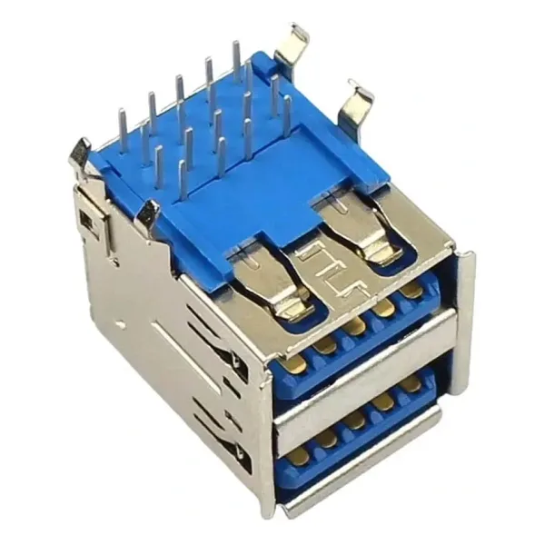 IC-265E İkili USB3.0 Konnektör A Tip Şase Dişi 90° Mavi