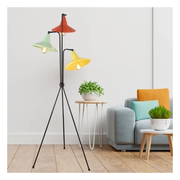 Jadira 3lü Çok Renkli Modern Tasarım Retro 3 Ayaklı Abajur Lamba Metal Lambader