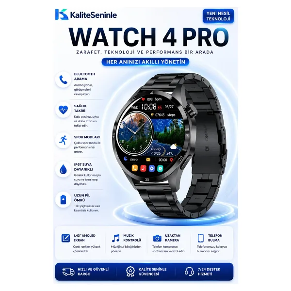 KALİTESENİNLE Watch GT4P Klasik Erkek 46mm Gümüş Akıllı Saat Bluetooth Sesli Görüşmeli iPhone Huawei Uyumlu