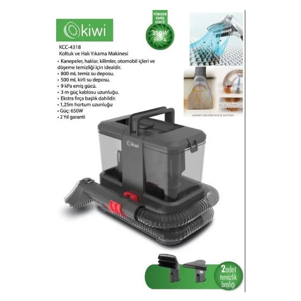 Kiwi KCC-4318 Siyah Koltuk ve Halı Yıkama Makinesi