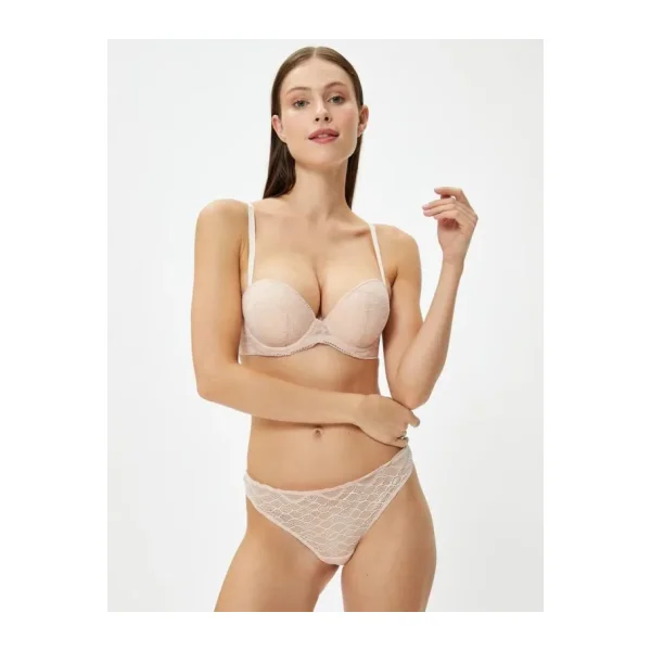 KOTON Kadın Normal Bel Desenli Brazilian Külot, Pembe (258), XS