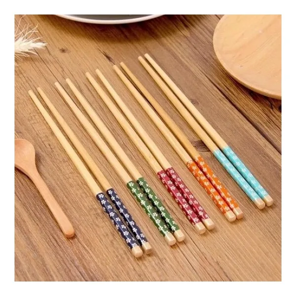 Lusso Cosmetics 5 Çift Chopstick Yıkanabilir Organik Ahşap Desenli Bambu Yemek Çubuğu, Sushi Japon Çin Yemek Çubuğu
