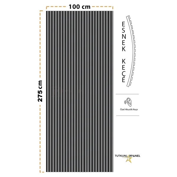 Mdf Ahşap Akustik Duvar Paneli 100 x 280 cm ( Antrasit )