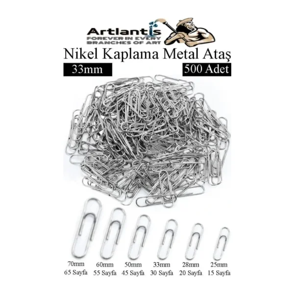 Metal Ataş No 4 33 Mm 500 Lü 1 Paket Nikel Kaplama Metal Ataç Dayanıklı Paslanmaz 20 Sayfa Kapasiteli Ofis Okul Büro