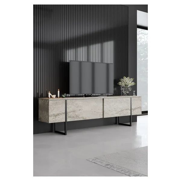 Modatte LUXE TV ÜNİTESİ DEMİR AYAKLI MERMER SİYAH