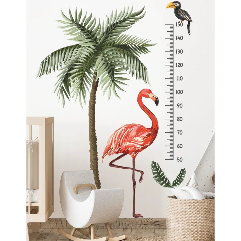 MSticker Flamingo Ve Palmiye Ağaçlı Boy Ölçer Sticker Seti
