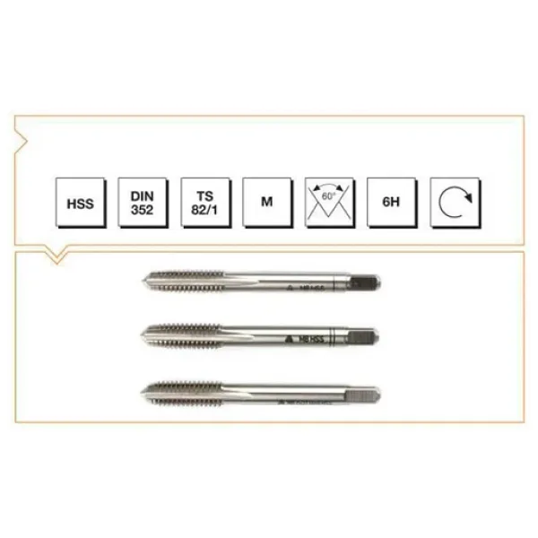 MTE Makina Takım M8 HSS DIN 352 Metrik Normal Vidalı 3'lü Takım Kılavuzu (El Kılavuzu) - B00100040800