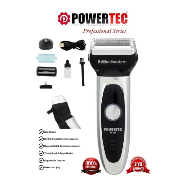 Powertec TR-250 2 in 1 Gri Sakal ve Burun Kılı Tıraş Makinesi