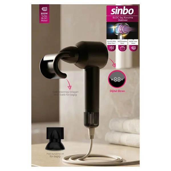 Sinbo SHD-1756 Bldc Siyah 800 W Saç Kurutma Makinesi