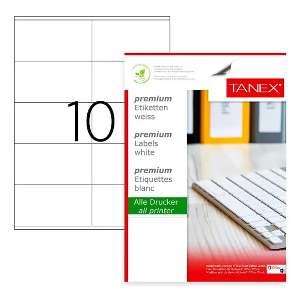 Tanex TW-2610 105x57 mm 10'lu 100 Sayfa A4 Lazer Etiket