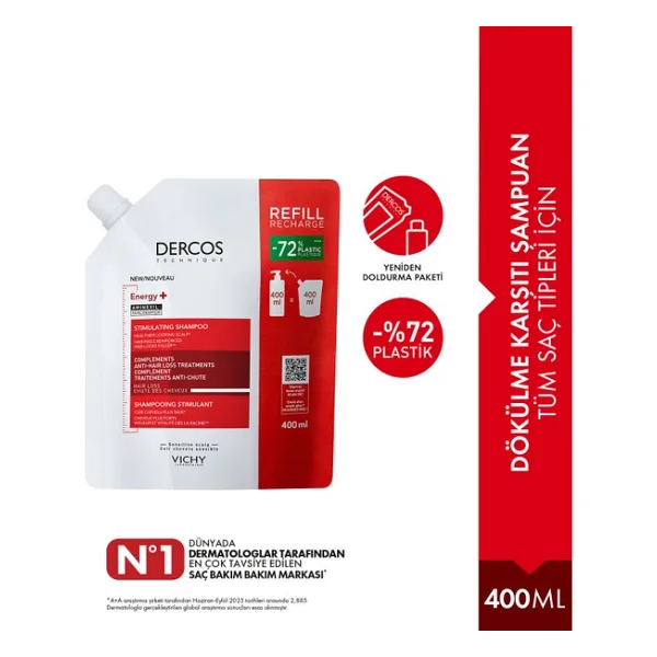 Vichy Dercos Energising Şampuan Dökülme Karşıtı Etkiyle 400 ml Yeniden Dolum Paketi