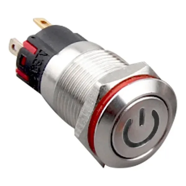 WD12A-P1-C 12mm Düz Yaylı Işıklı Power Metal Buton - Beyaz