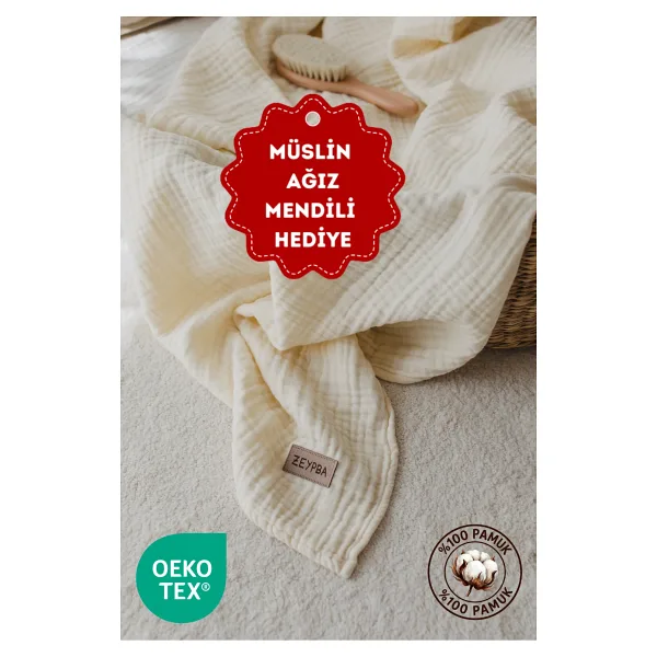 ZEYPBA % 100 Pamuk 4 Katlı Müslin Örtü Kenar Dikişli Ekru (Bebek & Çocuk İçin) 100x100cm