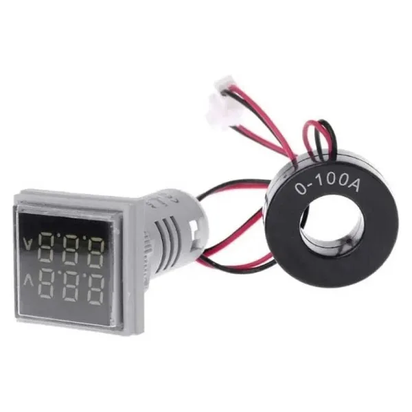 22mm Dijital Voltmetre-Ampermetre AC 20-500V 0-100A Beyaz