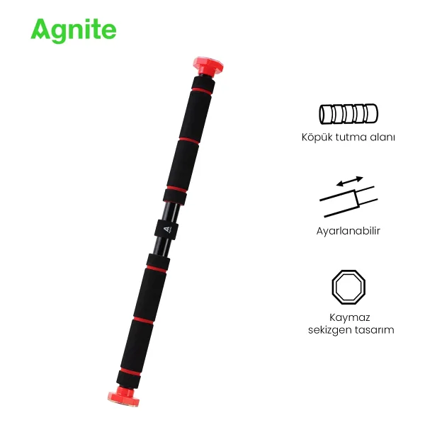 AGNITE Ayarlanabilir Kapı Barfiks Demiri 60-100 cm Ev Tipi Fitness Kırmızı