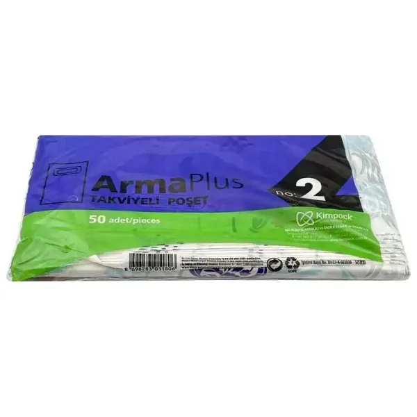 Armaplus Takviyeli Kalın Baskılı Beyaz Çanta Poşet Torba - 2 No - 26X38 Cm. - 50 Adetlik Paket