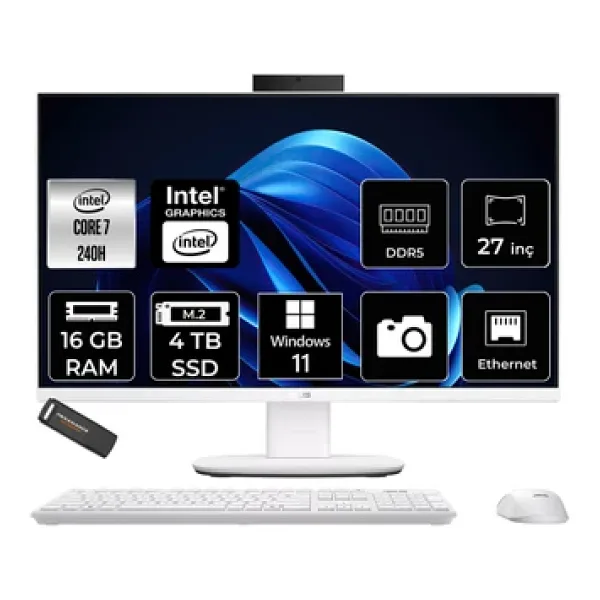 Asus V470 Intel Core 7 240H 16Gb 4Tb Ssd 27" Fhd 100Hz W11p All İn One Bilgisayar & Per4 Usb Bellek