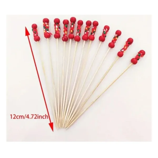 Bambu Dekoratif Kırmızı Örgülü Kürdan 12 cm - 50 Adet