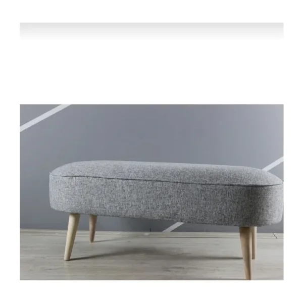 BEYLERBEYİ Nare Puf Gri ,Retro Ceviz Renk Ahşap Ayaklı Geniş Oturum Alanlı Oval Bench