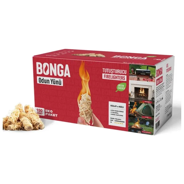BONGA Mangal Ve Barbekü Tutuşturucu 150 Adet 2 kg - Jel Ve Çıra Alternatifi Doğal Odun Yünü